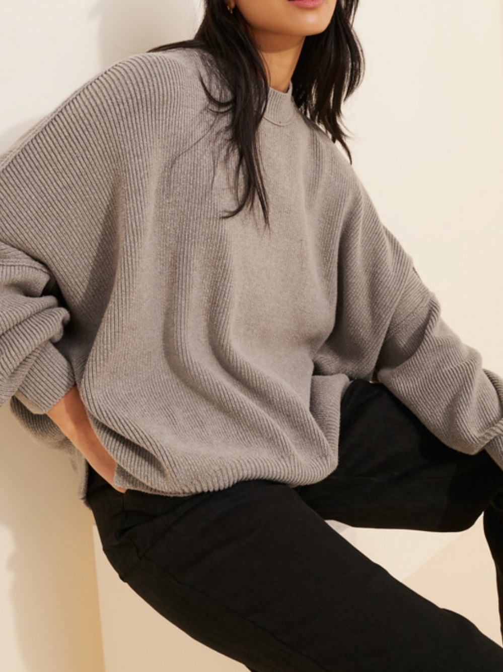Free People Oversized Crewneck Sweater in Heather Gray